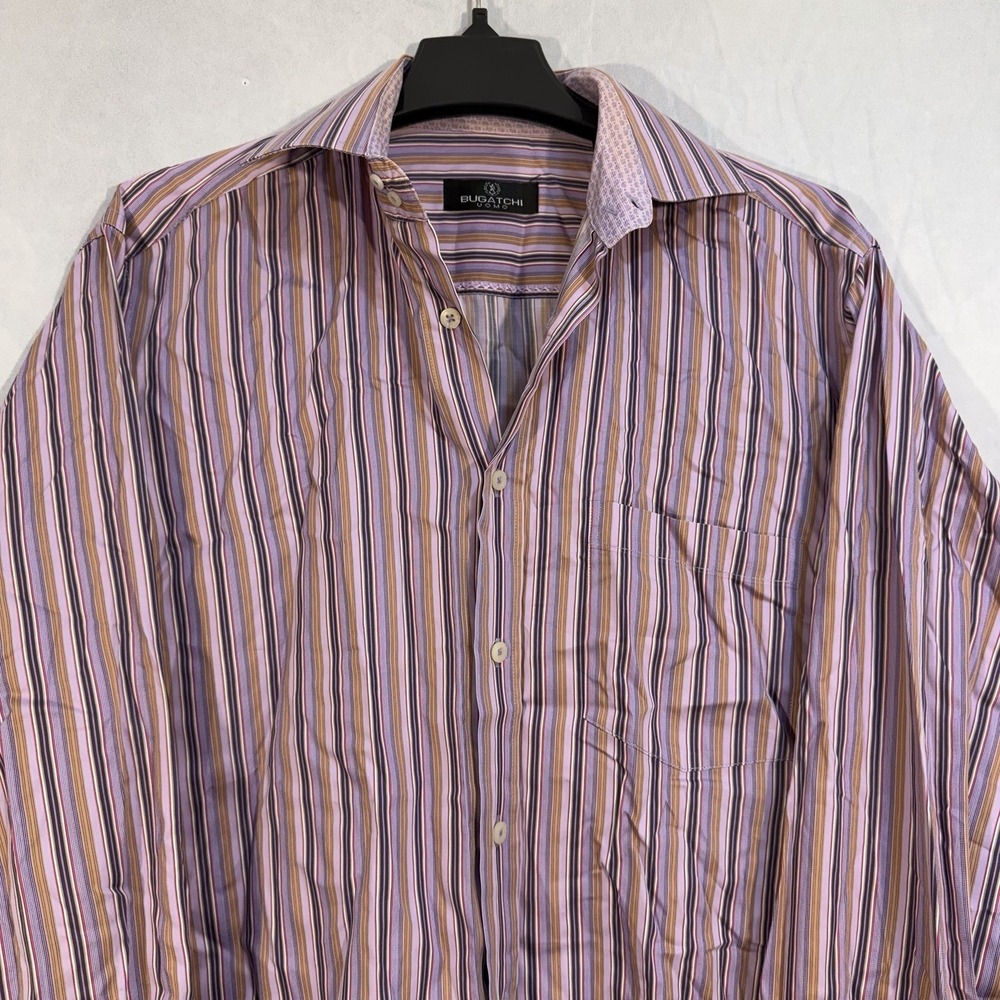 bugatchi uomo Pink Striped Long Sleeve Button Up Shirt L Preppy Formal